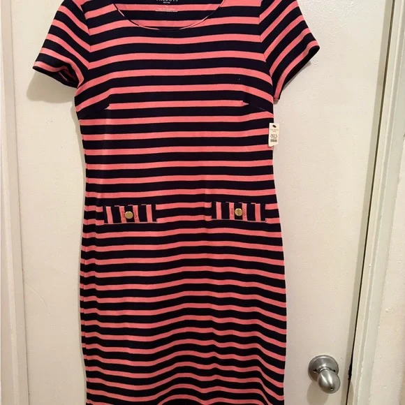 Talbots Pink and Black Striped Mini Dress - Picture 1 of 8